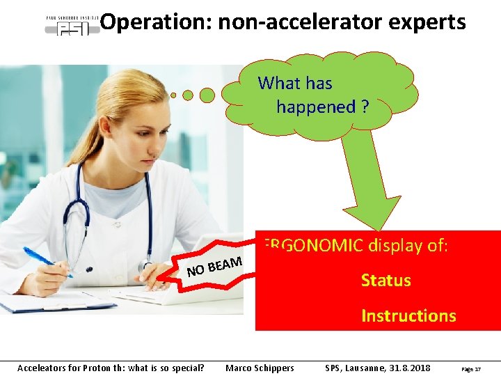 Operation: non-accelerator experts What has happened ? AM ERGONOMIC display of: NO BE Status