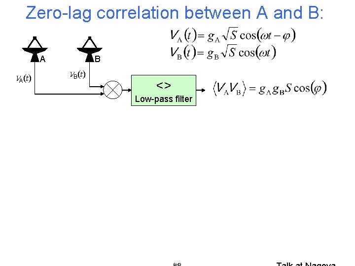 Zero-lag correlation between A and B: A VA(t) B VB(t) <> Low-pass filter Zero-lag correlation between A and B: A VA(t) B VB(t) <> Low-pass filter