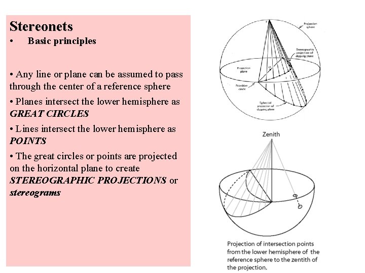 Stereonets • Basic principles • Any line or plane can be assumed to pass