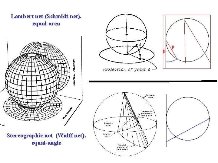 Lambert net (Schmidt net). equal-area Stereographic net (Wulff net). equal-angle 