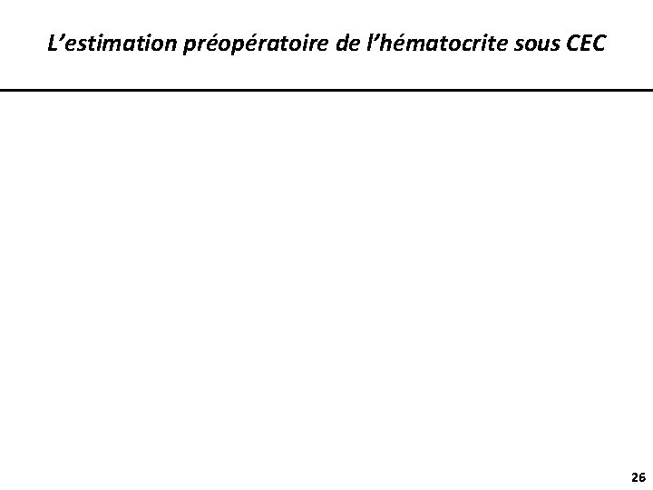 L’estimation préopératoire de l’hématocrite sous CEC Masse sanguine avant CEC Ht T 0 (%)