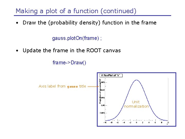 Making a plot of a function (continued) • Draw the (probability density) function in