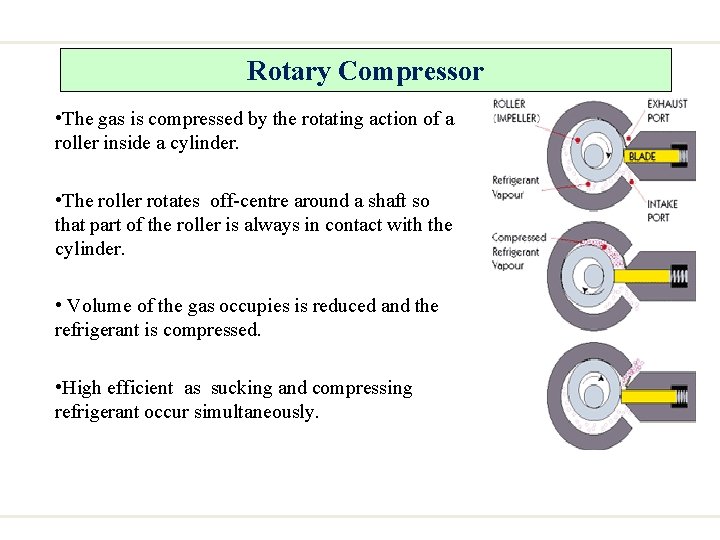 Rotary Compressor • The gas is compressed by the rotating action of a roller