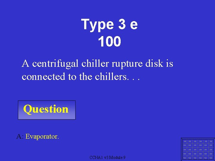 Type 3 e 100 A centrifugal chiller rupture disk is connected to the chillers.