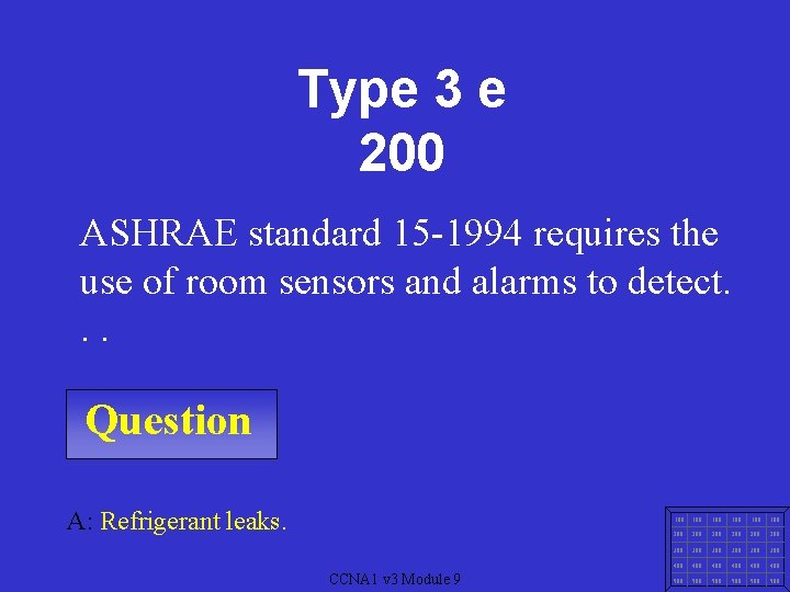 Type 3 e 200 ASHRAE standard 15 -1994 requires the use of room sensors