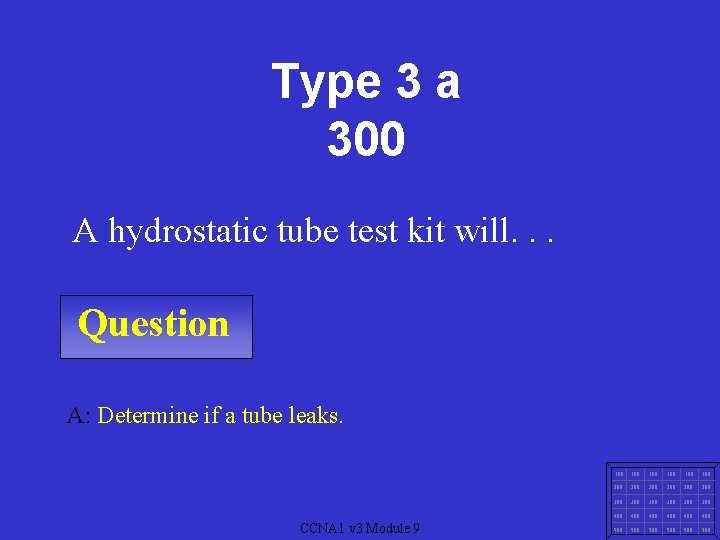 Type 3 a 300 A hydrostatic tube test kit will. . . Question A: