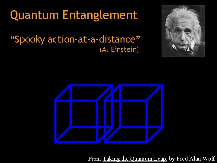 Quantum Entanglement “Spooky action-at-a-distance” (A. Einstein) From Taking the Quantum Leap, by Fred Alan