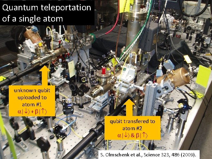 Quantum teleportation of a single atom unknown qubit uploaded to atom #1 | +