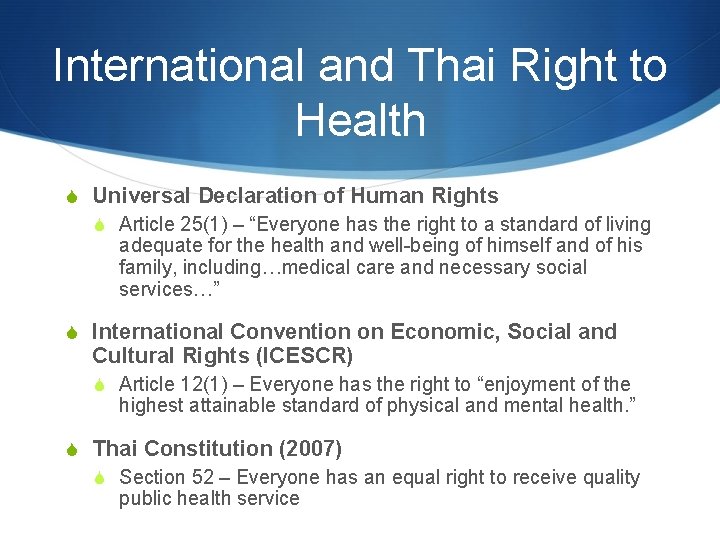 International and Thai Right to Health S Universal Declaration of Human Rights S Article