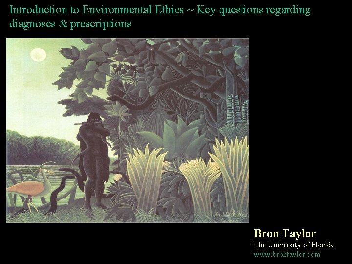 Introduction to Environmental Ethics ~ Key questions regarding diagnoses & prescriptions Bron Taylor The