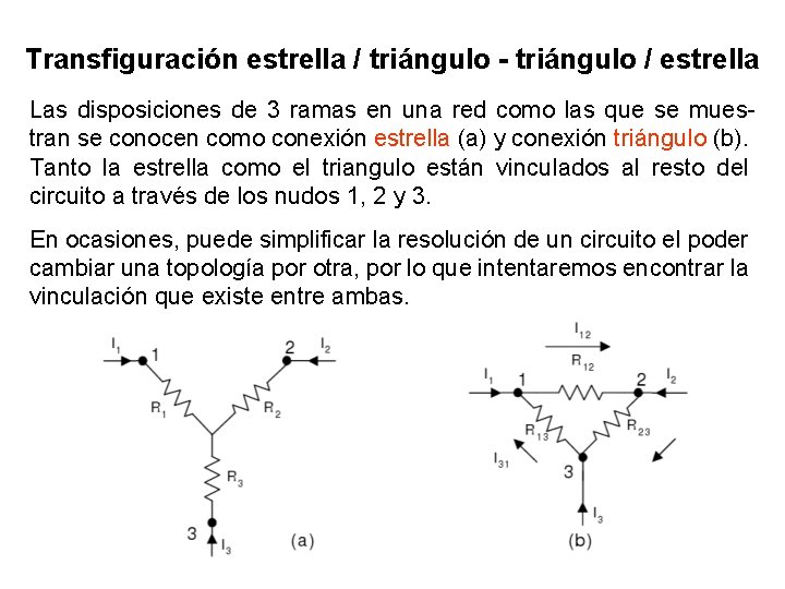 Transfiguración estrella / triángulo - triángulo / estrella Las disposiciones de 3 ramas en