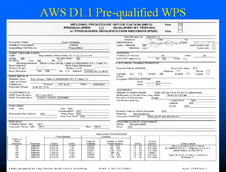 AWS D 1. 1 Pre-qualified WPS 