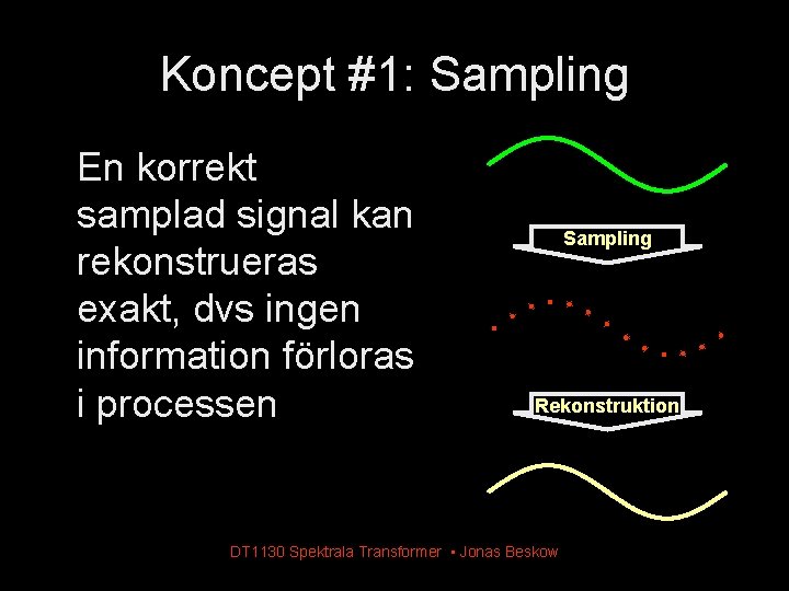 Koncept #1: Sampling En korrekt samplad signal kan rekonstrueras exakt, dvs ingen information förloras Koncept #1: Sampling En korrekt samplad signal kan rekonstrueras exakt, dvs ingen information förloras
