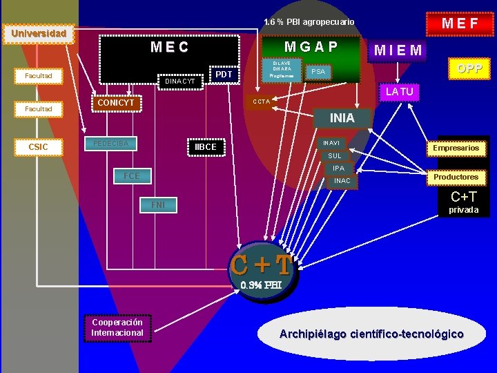 MEF 1. 6 % PBI agropecuario Universidad MEC Facultad MGAP DINACYT PDT DILAVE DINARA