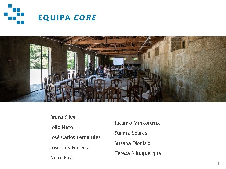 EQUIPA CORE Bruna Silva João Neto José Carlos Fernandes José Luís Ferreira Nuno Eira