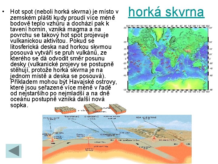  • Hot spot (neboli horká skvrna) je místo v zemském plášti kudy proudí