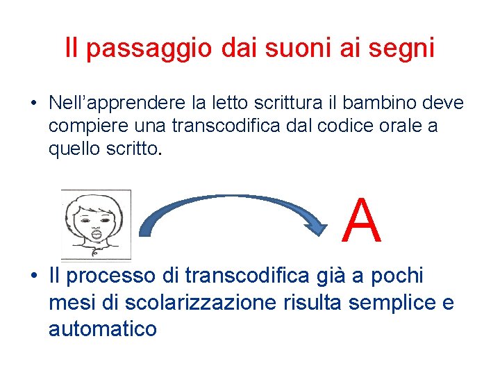 Il passaggio dai suoni ai segni • Nell’apprendere la letto scrittura il bambino deve