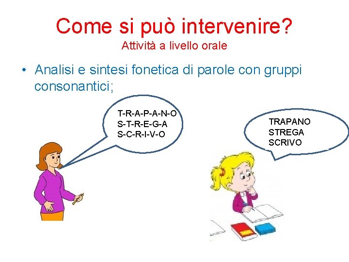 Come si può intervenire? Attività a livello orale • Analisi e sintesi fonetica di