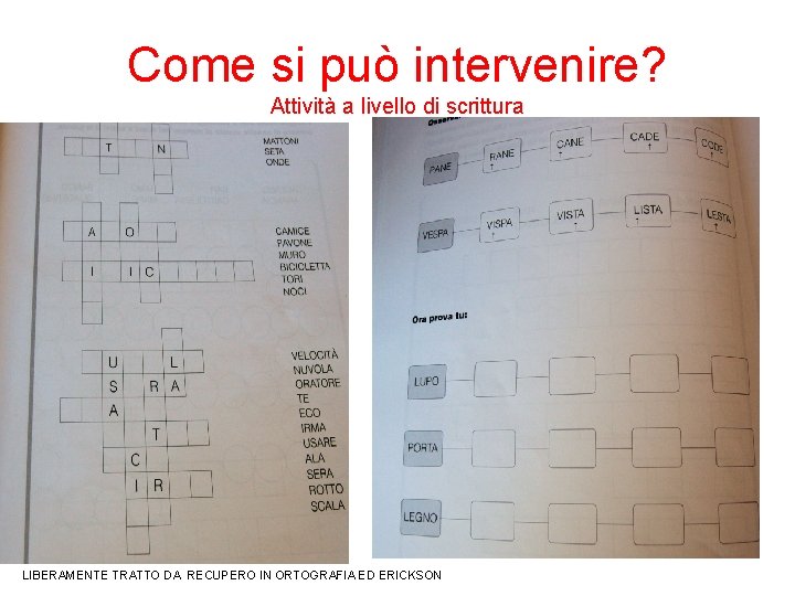 Come si può intervenire? Attività a livello di scrittura LIBERAMENTE TRATTO DA RECUPERO IN