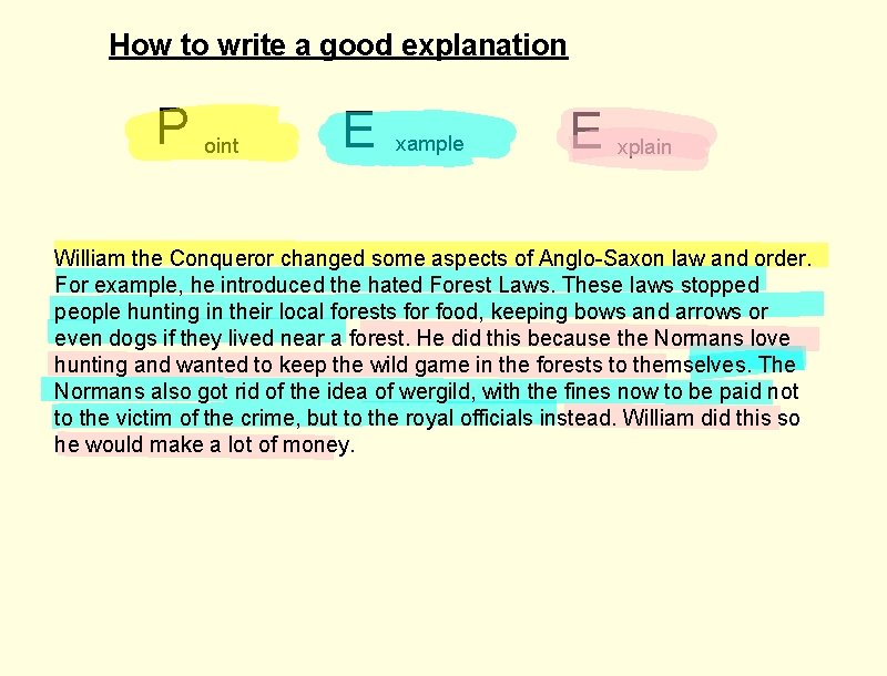 How to write a good explanation P oint E xample E xplain William the
