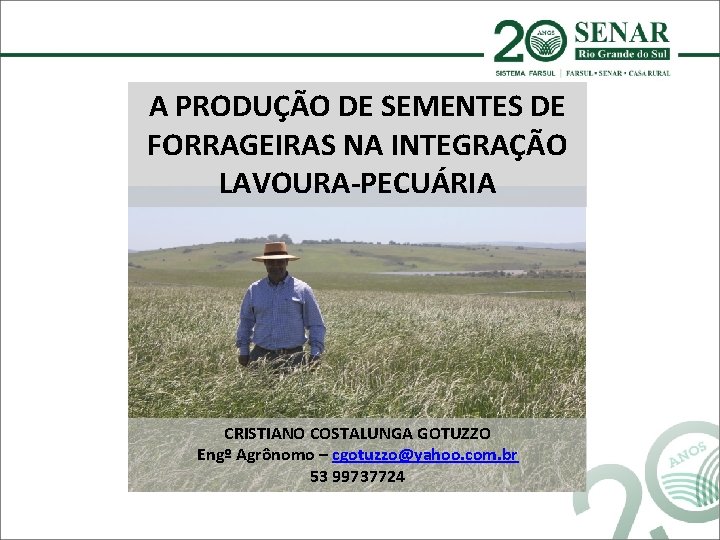 A PRODUÇÃO DE SEMENTES DE FORRAGEIRAS NA INTEGRAÇÃO LAVOURA-PECUÁRIA CRISTIANO COSTALUNGA GOTUZZO Engº Agrônomo