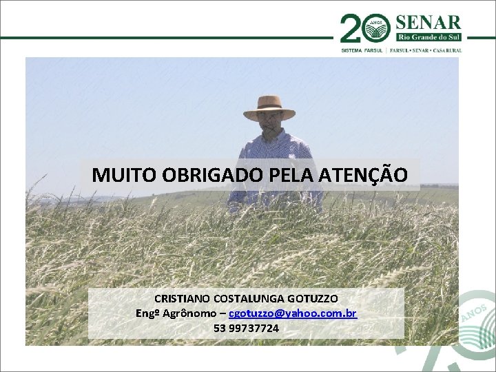 MUITO OBRIGADO PELA ATENÇÃO CRISTIANO COSTALUNGA GOTUZZO Engº Agrônomo – cgotuzzo@yahoo. com. br 53