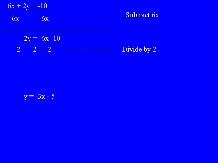 6 x + 2 y = -10 -6 x Subtract 6 x 2 y