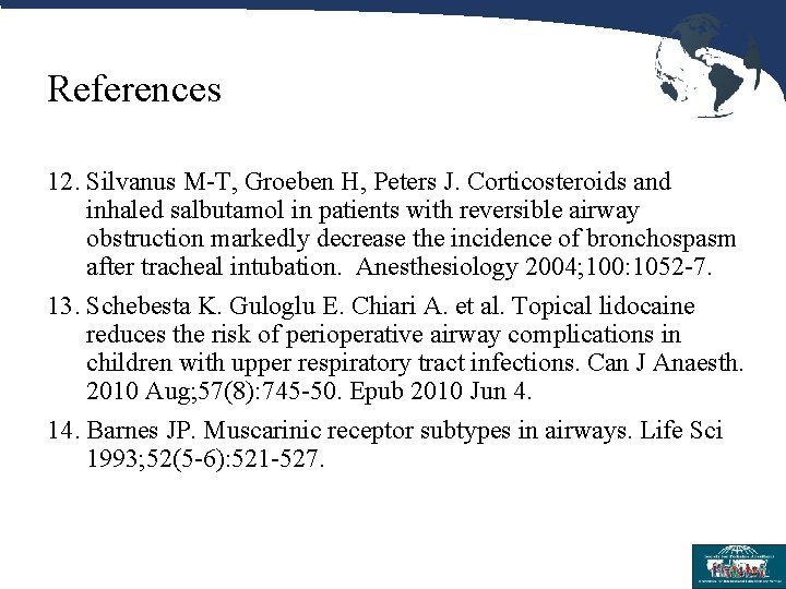 References 12. Silvanus M-T, Groeben H, Peters J. Corticosteroids and inhaled salbutamol in patients