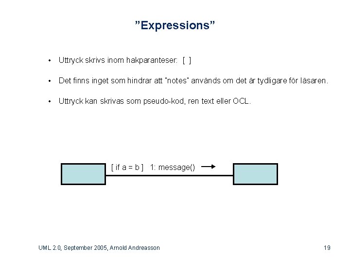 ”Expressions” • Uttryck skrivs inom hakparanteser: [ ] • Det finns inget som hindrar