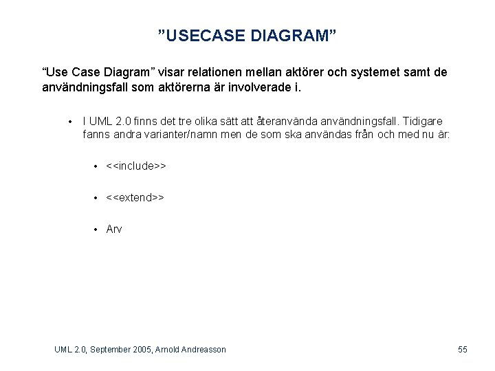 ”USECASE DIAGRAM” “Use Case Diagram” visar relationen mellan aktörer och systemet samt de användningsfall