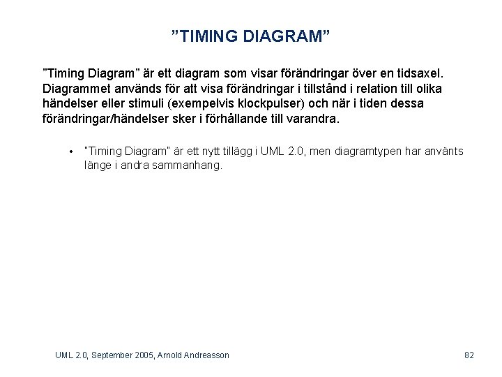 ”TIMING DIAGRAM” ”Timing Diagram” är ett diagram som visar förändringar över en tidsaxel. Diagrammet