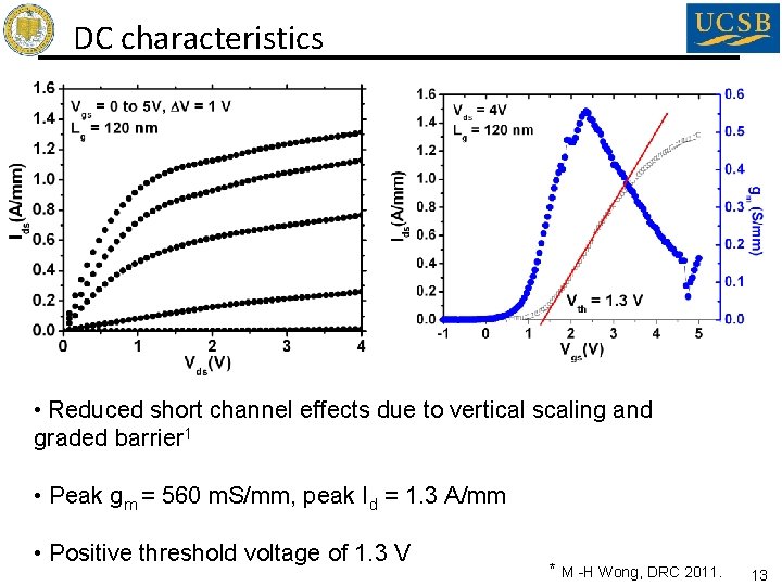 DC characteristics • Reduced short channel effects due to vertical scaling and graded barrier DC characteristics • Reduced short channel effects due to vertical scaling and graded barrier