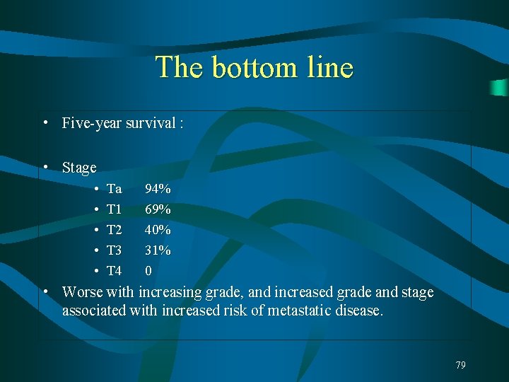 The bottom line • Five-year survival : • Stage • • • Ta T The bottom line • Five-year survival : • Stage • • • Ta T