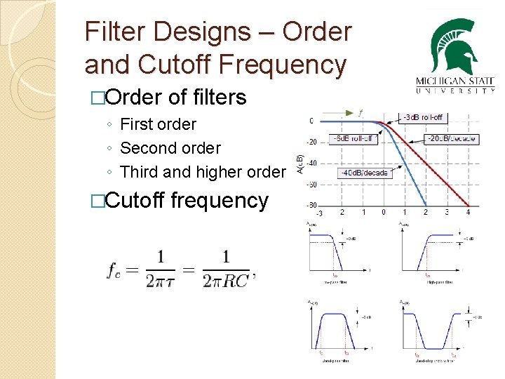 Filter Designs – Order and Cutoff Frequency �Order of filters ◦ First order ◦