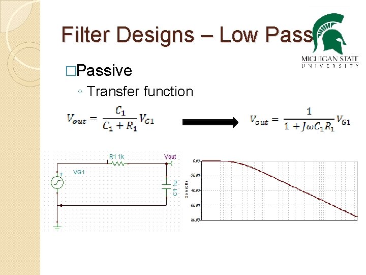 Filter Designs – Low Pass �Passive ◦ Transfer function 