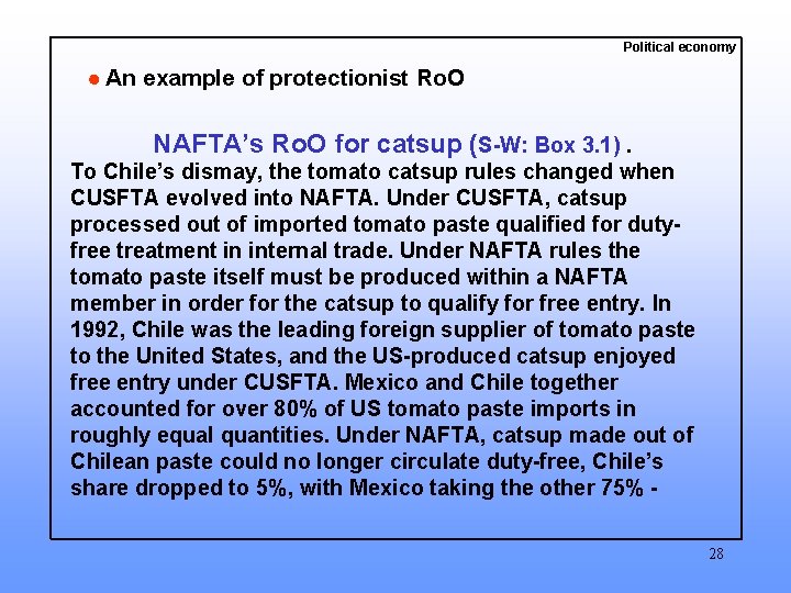 Political economy An example of protectionist Ro. O NAFTA’s Ro. O for catsup (S-W: