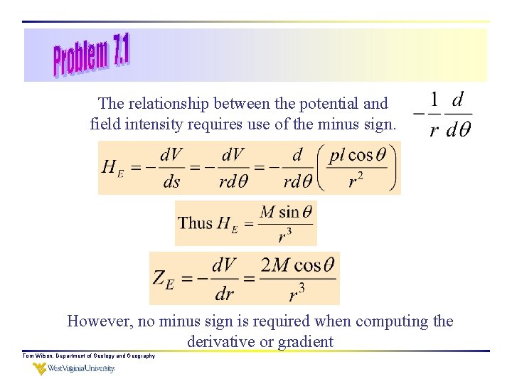 The relationship between the potential and field intensity requires use of the minus sign.