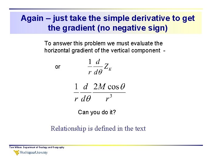 Again – just take the simple derivative to get the gradient (no negative sign)