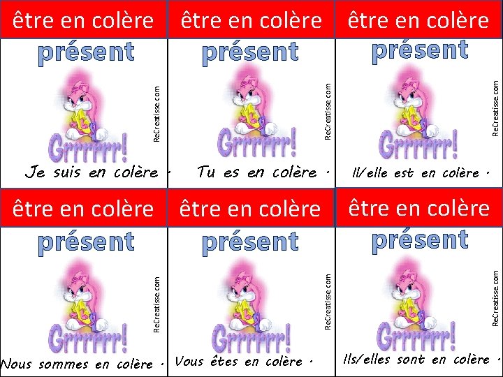 Tu es en colère. être en colère présent Re. Creatisse. com être en colère