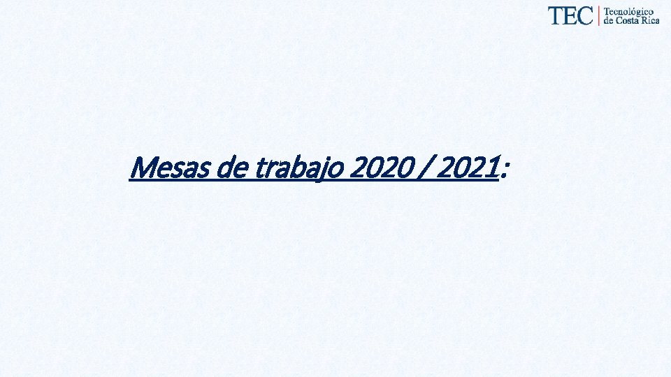 Mesas de trabajo 2020 / 2021: 