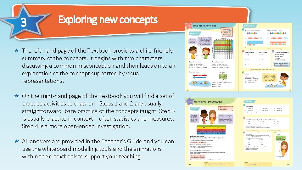 3 Exploring new concepts The left-hand page of the Textbook provides a child-friendly summary