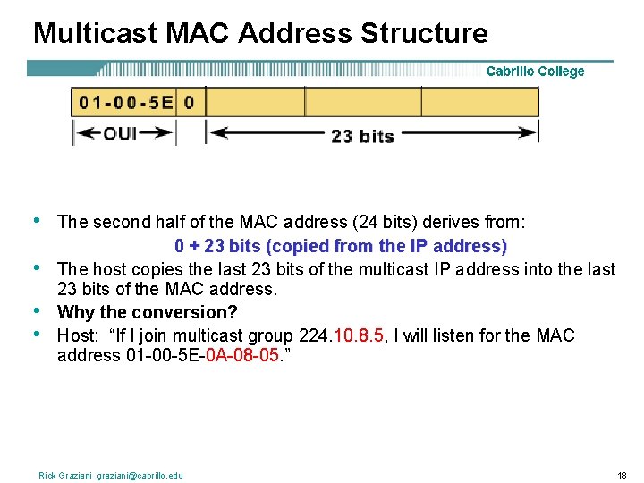 Multicast MAC Address Structure • • The second half of the MAC address (24