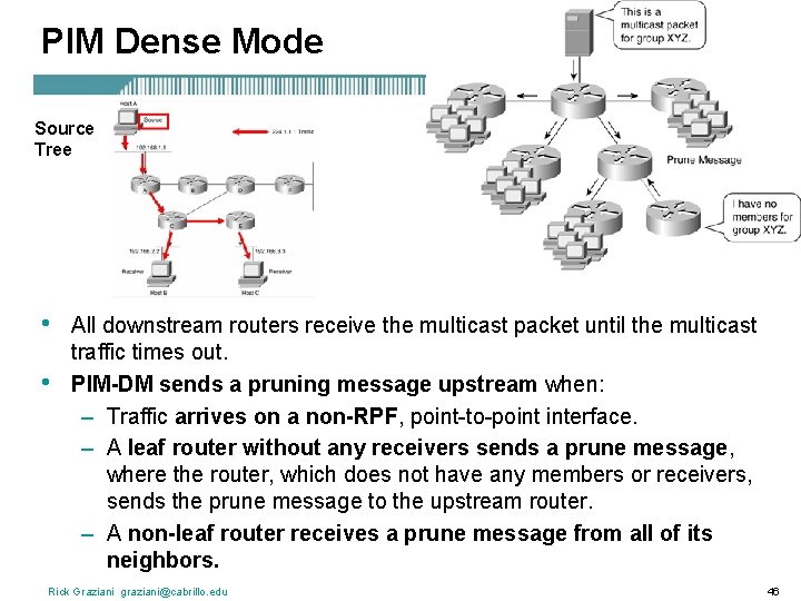 PIM Dense Mode Source Tree • • All downstream routers receive the multicast packet