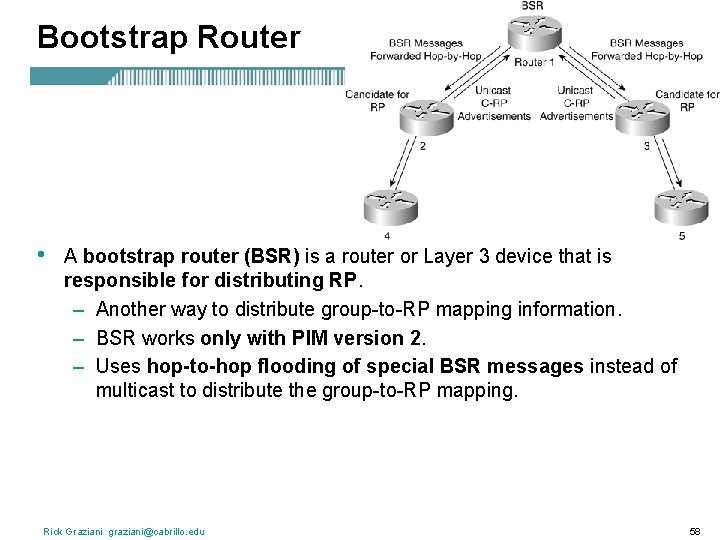 Bootstrap Router • A bootstrap router (BSR) is a router or Layer 3 device
