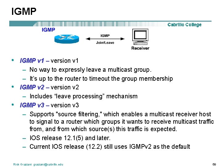 IGMP • • • IGMP v 1 – version v 1 – No way