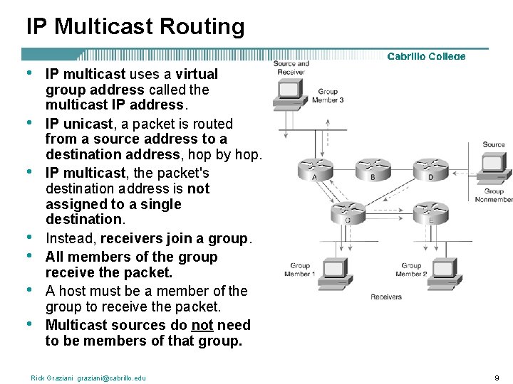 IP Multicast Routing • • IP multicast uses a virtual group address called the