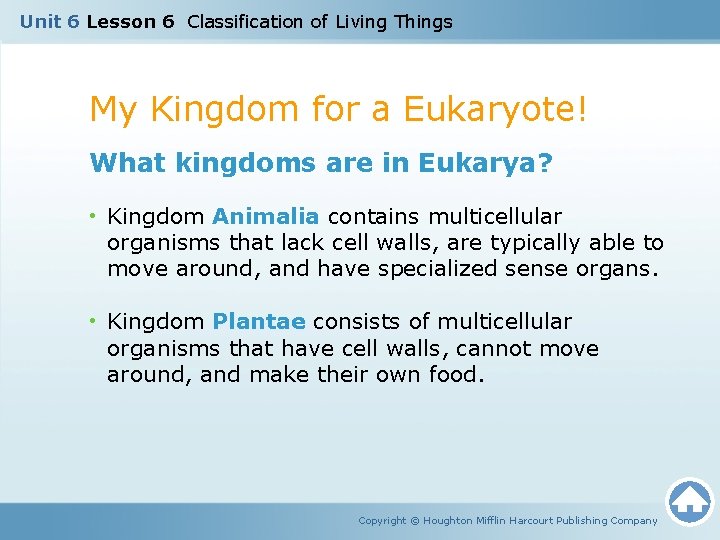 Unit 6 Lesson 6 Classification of Living Things My Kingdom for a Eukaryote! What