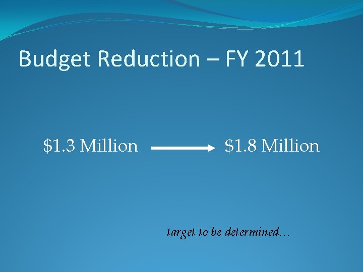 Budget Reduction – FY 2011 $1. 3 Million $1. 8 Million target to be