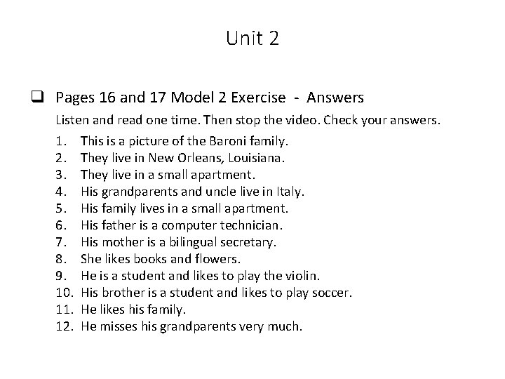 Unit 2 q Pages 16 and 17 Model 2 Exercise - Answers Listen and Unit 2 q Pages 16 and 17 Model 2 Exercise - Answers Listen and