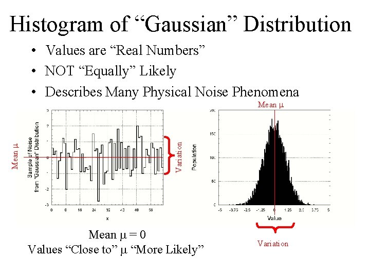 Histogram of “Gaussian” Distribution • Values are “Real Numbers” • NOT “Equally” Likely •